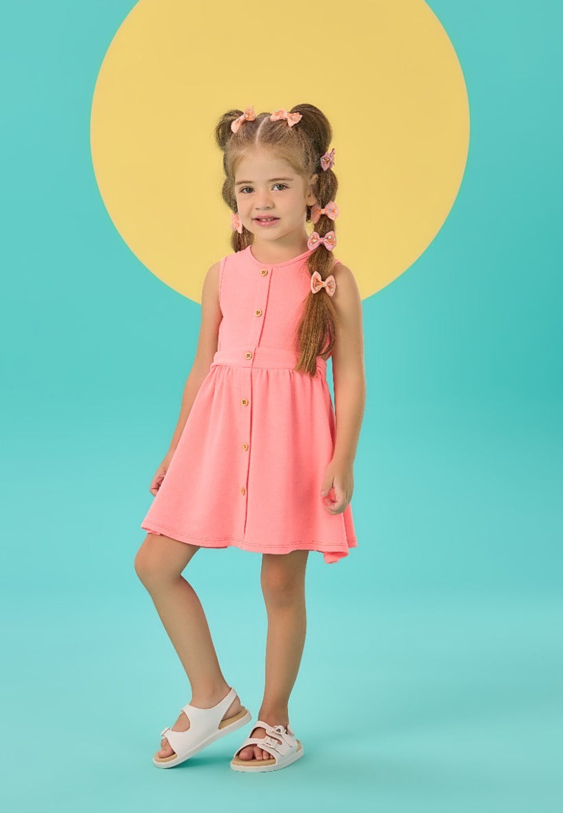 Vestido Infantil Mon Sucre Verão Salmão Neon
