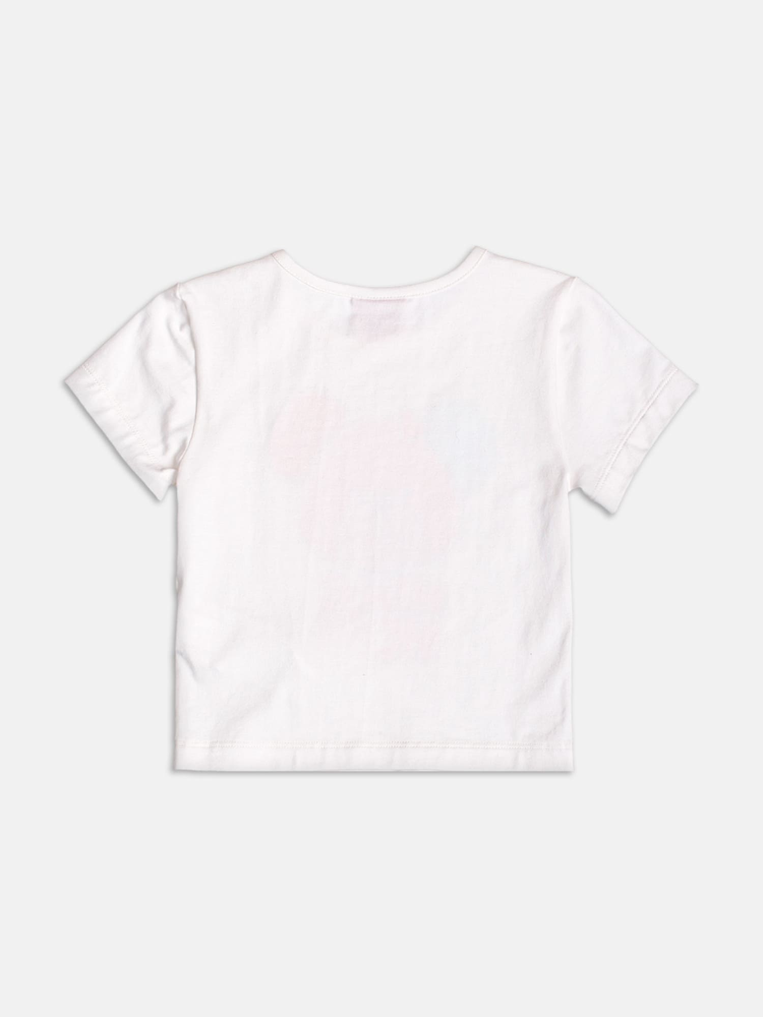 Conjunto Infantil Momi Verão com Shorts Saia Bege e Blusa Branca Ursinha com Strass