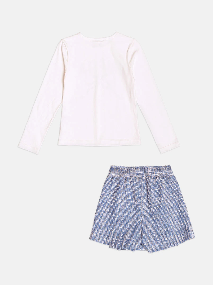 Conjunto Infantil Momi Inverno com Shorts Saia Azul e Blusa Manga Longa Girls Club