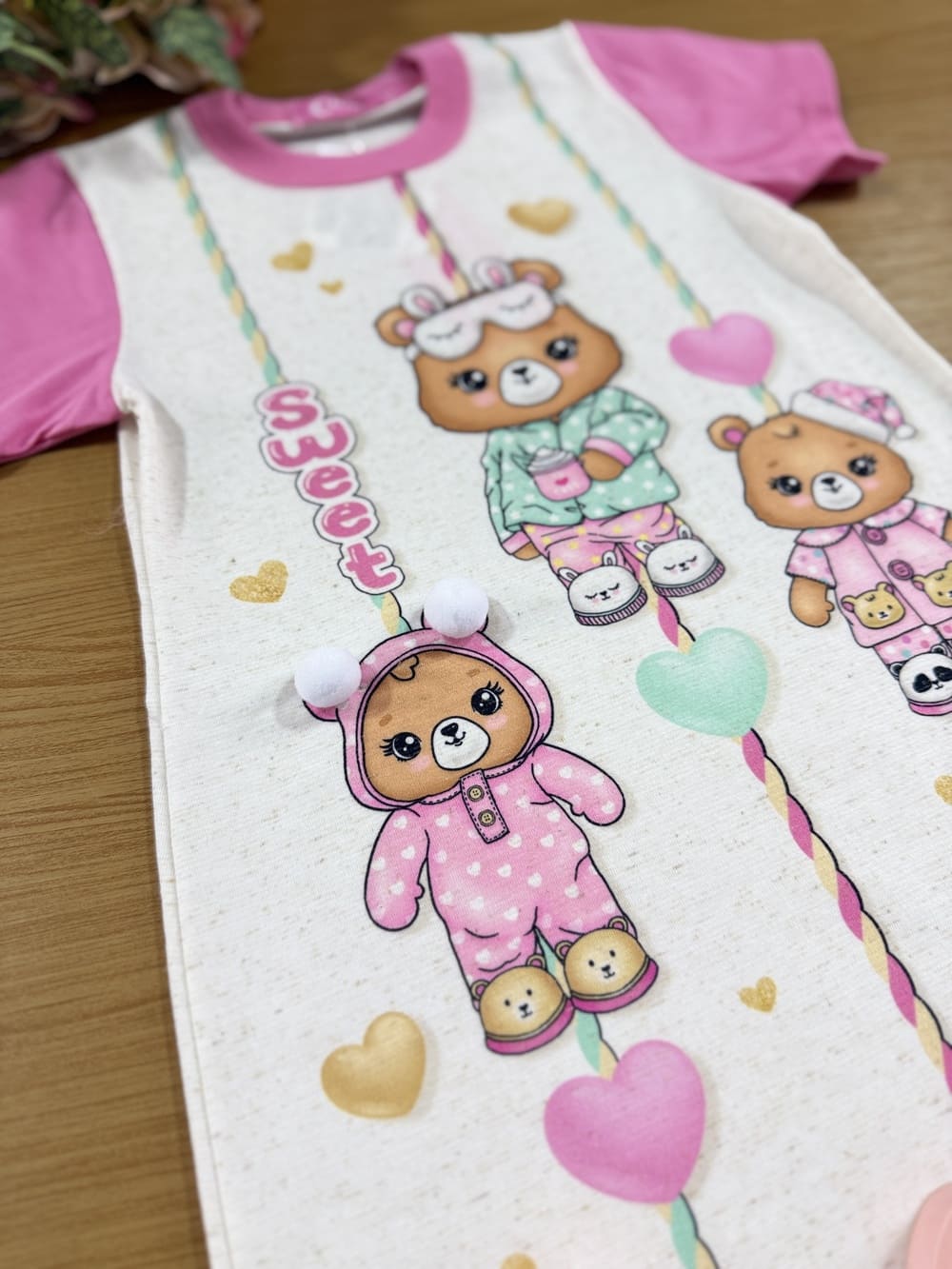 Camisola Infantil Cinti Verão Rosa Ursinhos