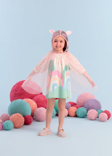 Vestido Infantil Mon Sucre Inverno Com Capa Em Tule Unicórnio