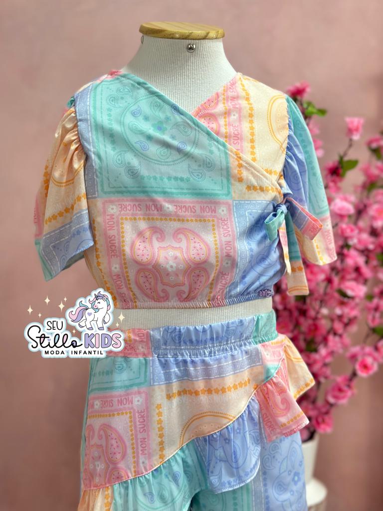 Conjunto Infantil Mon Sucre Verão Com Shorts E Blusa Colors