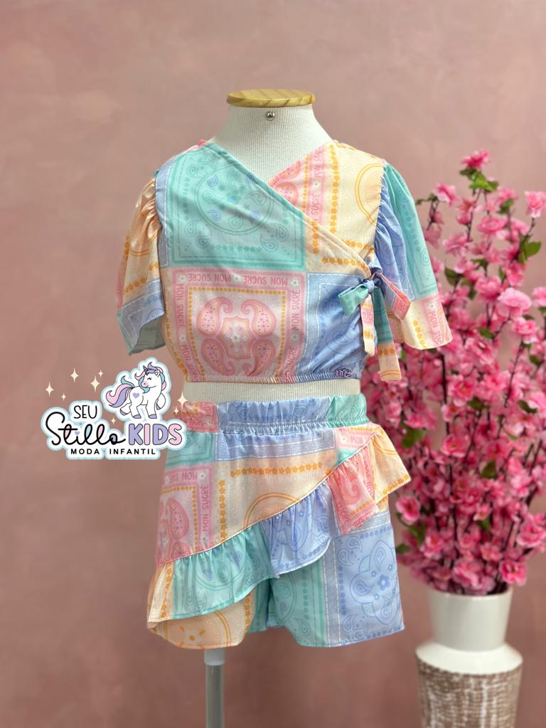 Conjunto Infantil Mon Sucre Verão Com Shorts E Blusa Colors