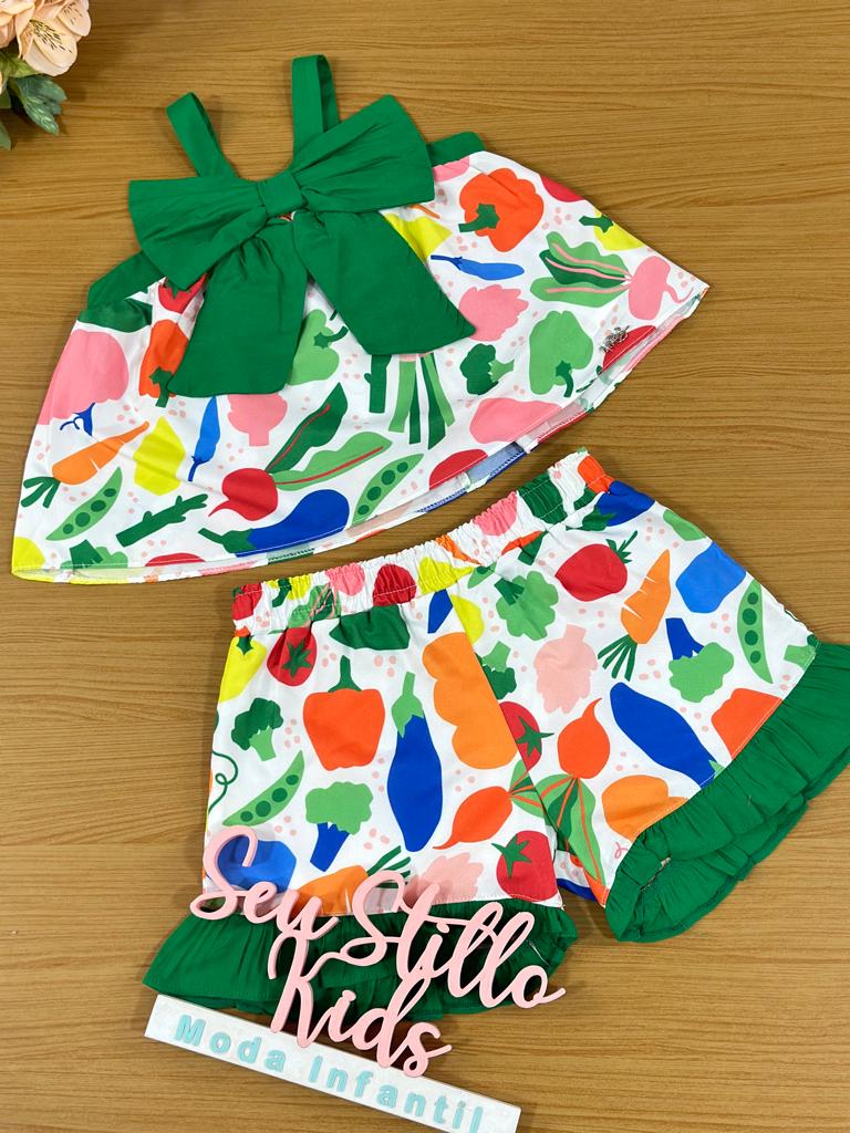 Conjunto Infantil Mon Sucre Verão Com Shorts e Blusa Veggie