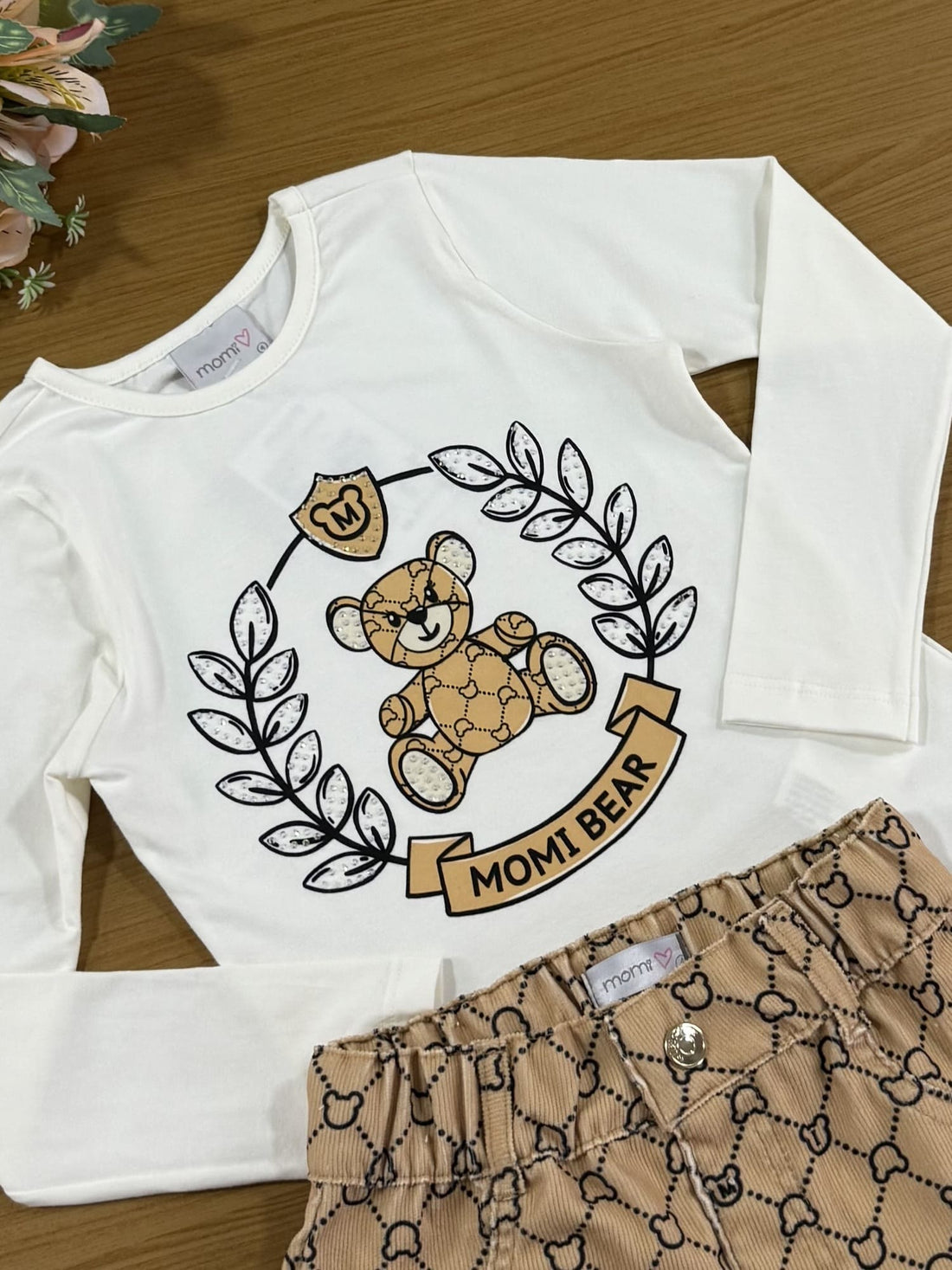 Conjunto infantil Momi Inverno Shorts e Blusa Manga Longa Urso