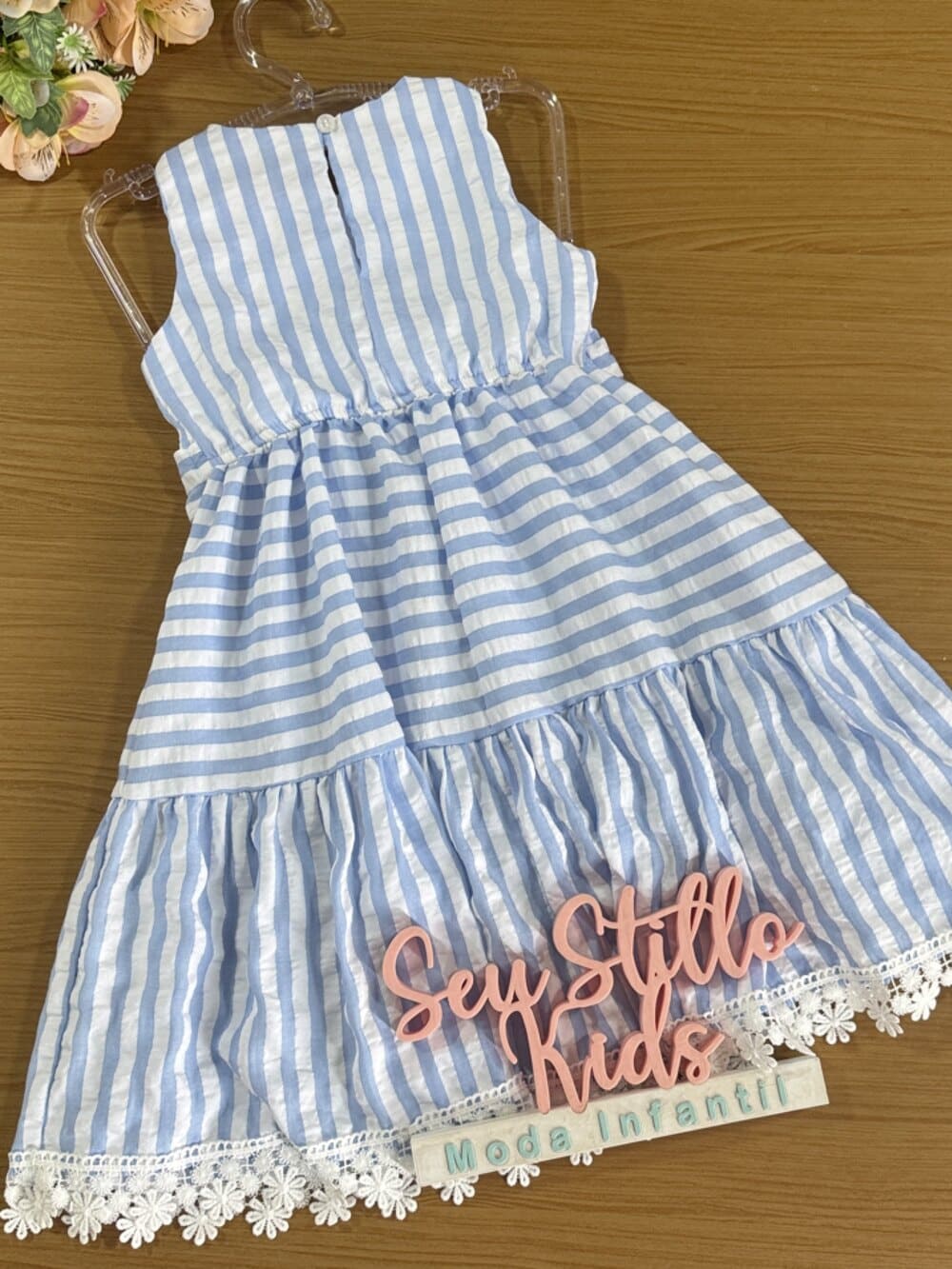 Vestido Infantil Momi Azul Listrado com Laço