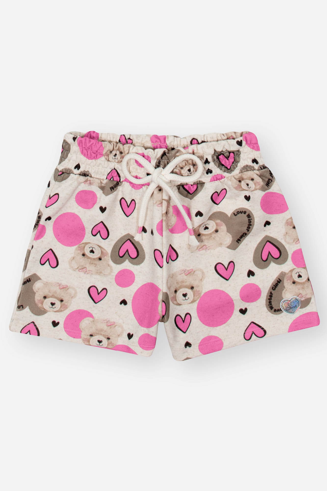 Conjunto Infantil Cinti Inverno Shorts e Cropped Corações Ursinhos