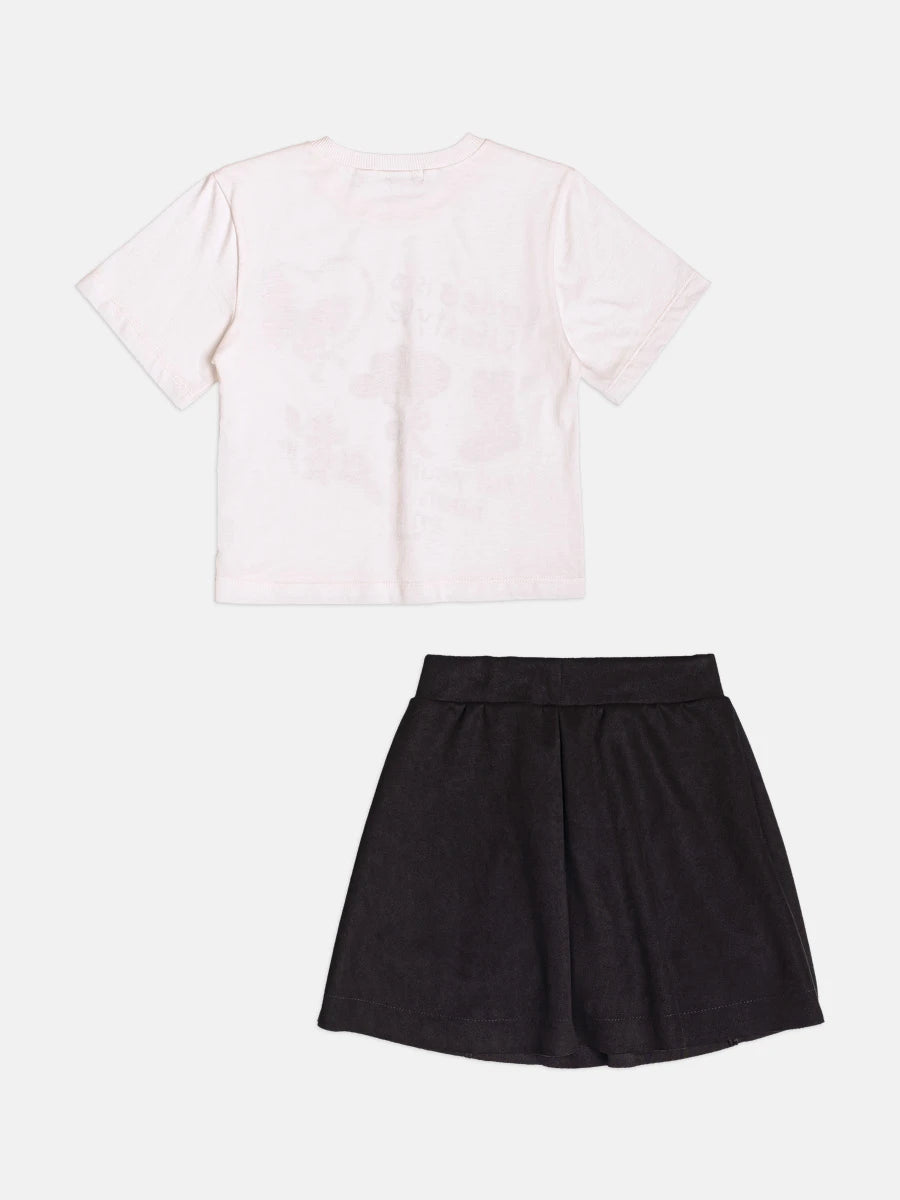 Conjunto Infantil Momi Inverno com Saia Preta e Blusa Manga Curta Rodeio