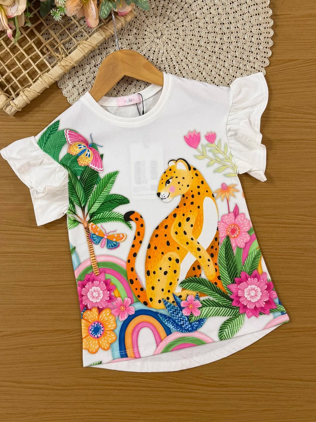 Conjunto Infantil Kukiê com Shorts Ciclista Azul e Blusa Oncinha