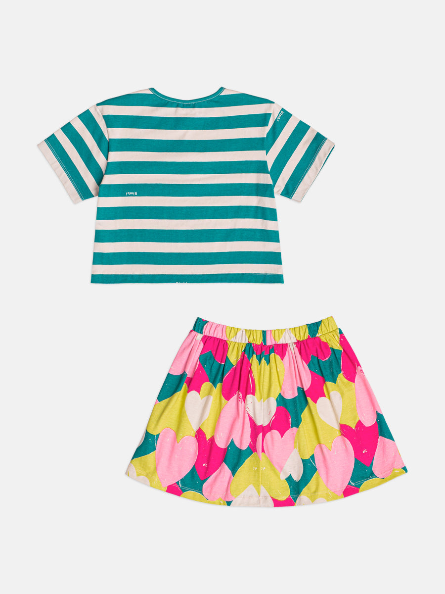 Conjunto Infantil Bimbi Inverno com Shorts e Blusa Verde Listrada