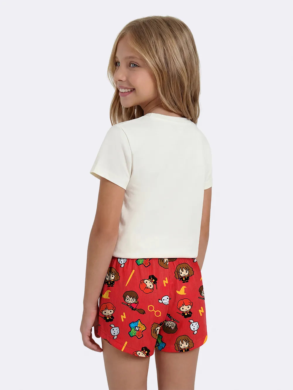 Pijama Infantil Menina Veggi com Shorts Vermelho e Blusa Harry Potter