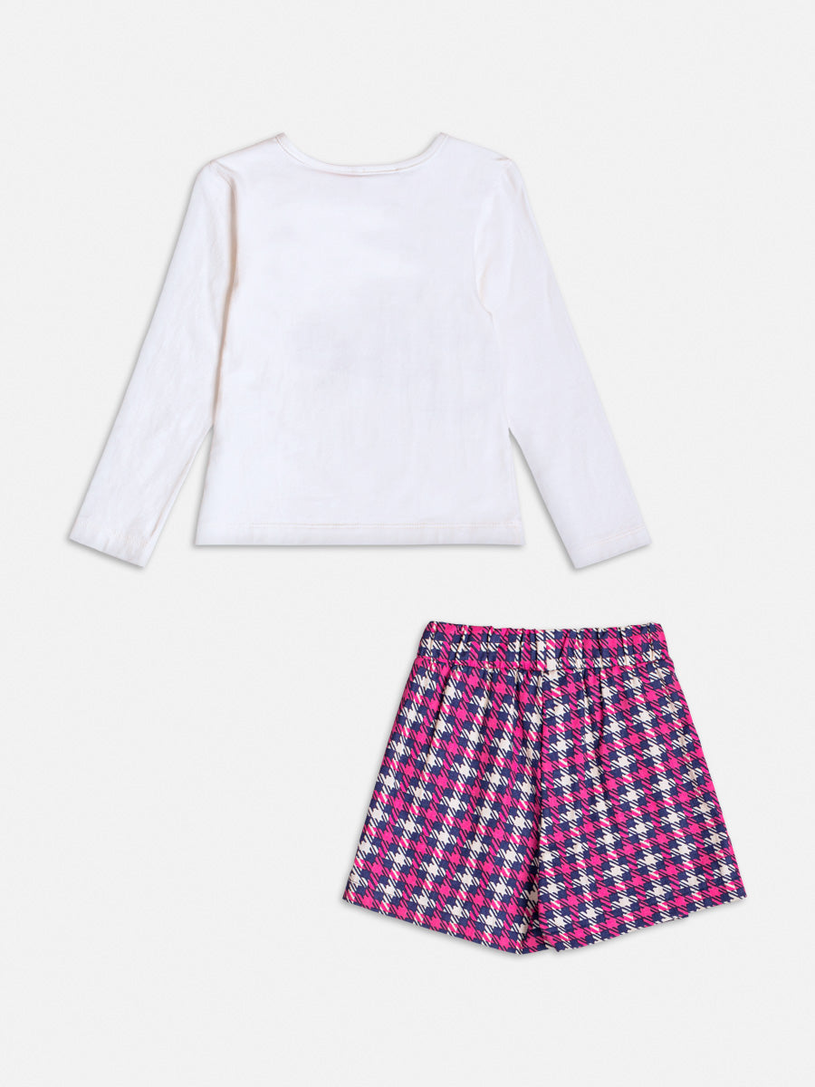 Conjunto Infantil Momi Short Saia e Blusa Manga Longa Hello Kitty com Strass