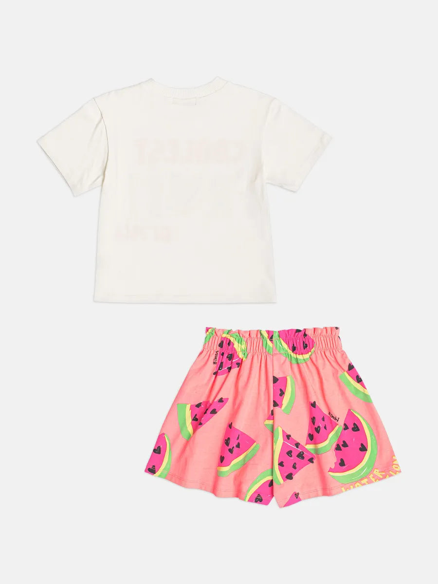 Conjunto Infantil Menina Bimbi Shorts Rosa Melancia e Blusa Fruit