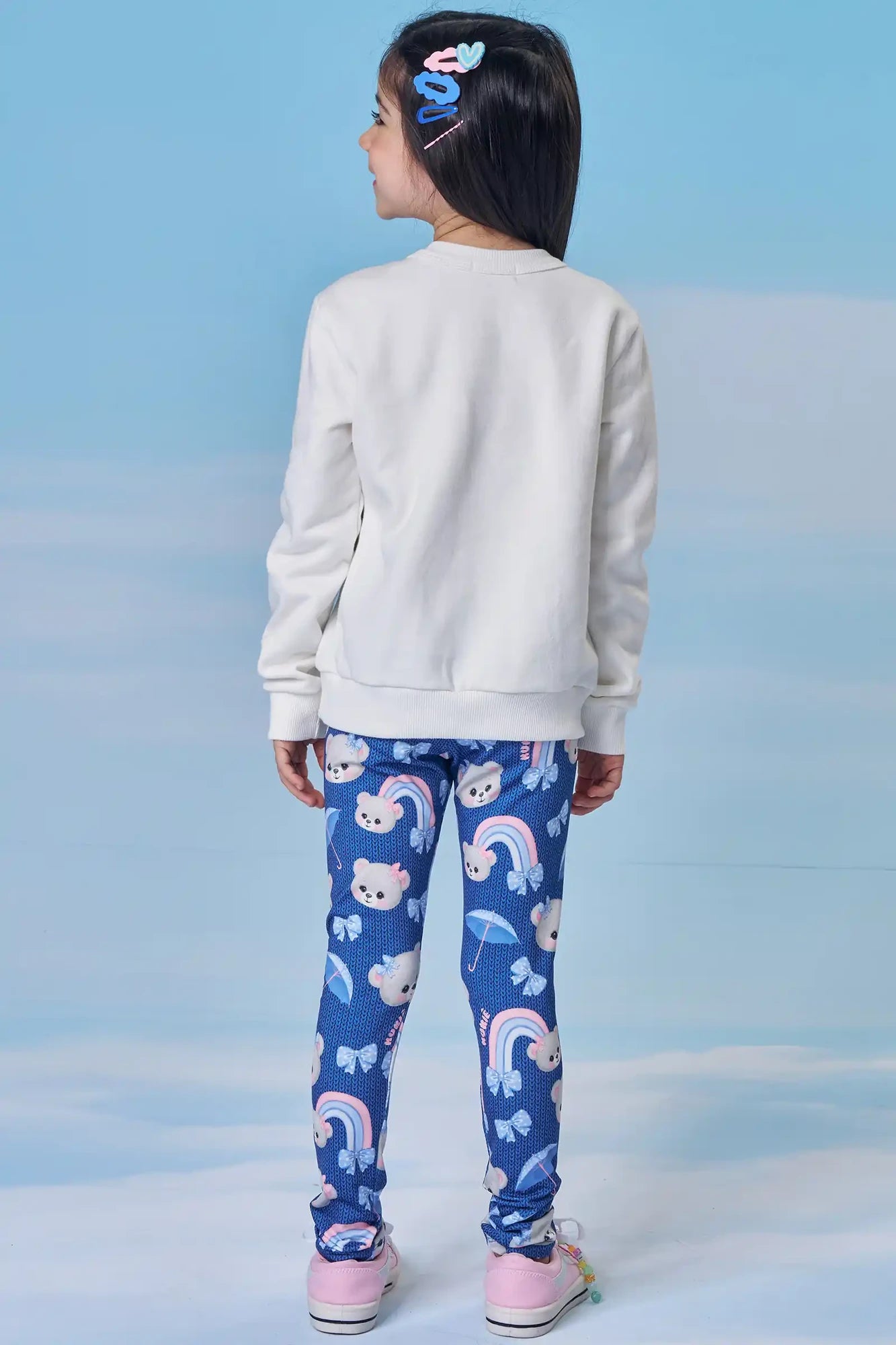 Conjunto Infantil Kukiê Inverno com Calça Legging Azul e Moletom Flanelado Ursinhas Pom Pom