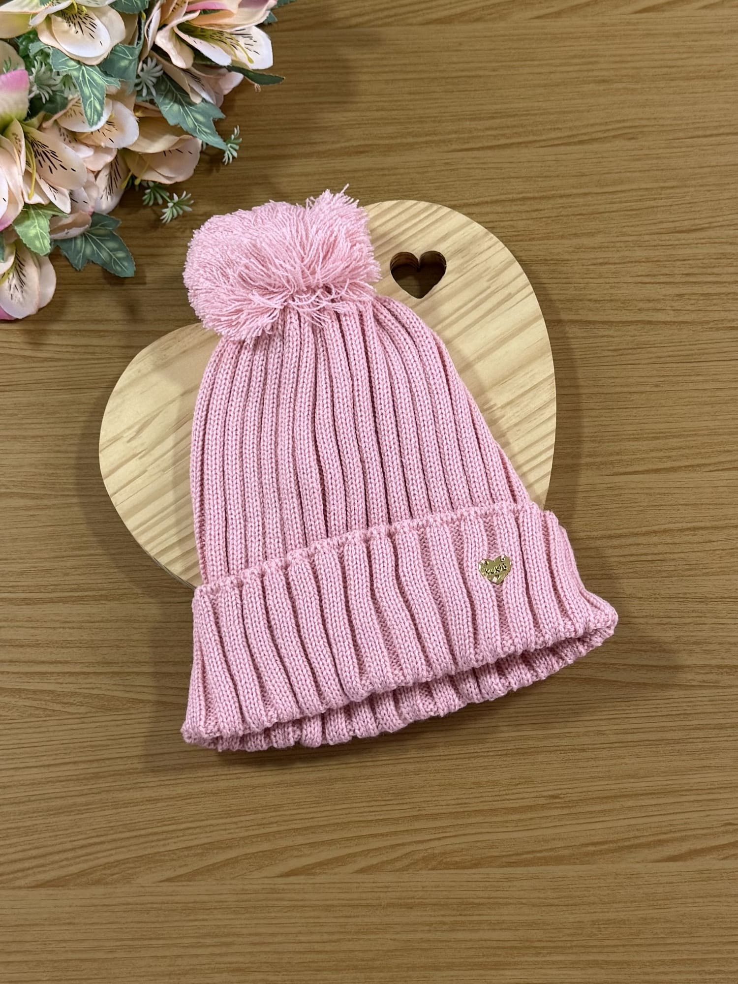 Gorro Infantil Kukie Inverno Tricot Rosa Pompom