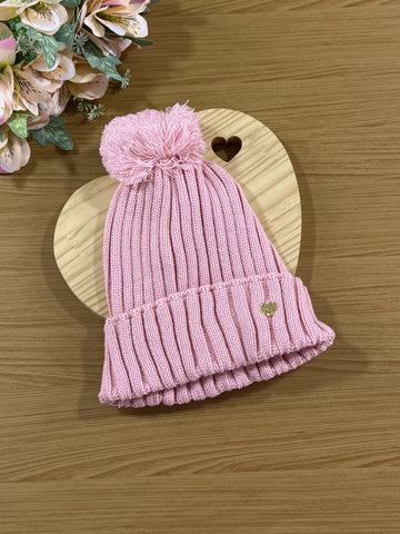 Gorro Infantil Kukie Inverno Tricot Rosa Pompom