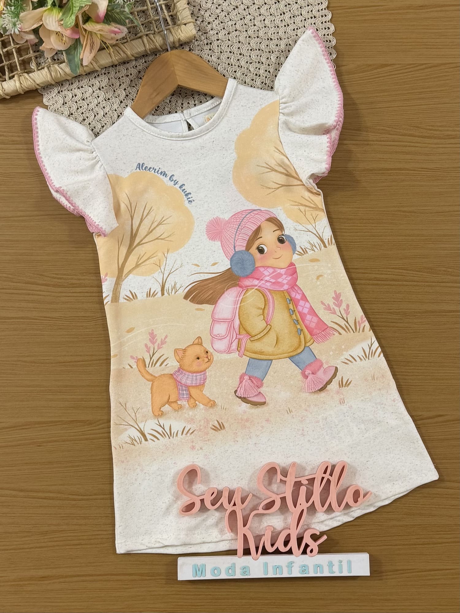 Vestido Infantil Kukiê Inverno Off White Menininha na Floresta