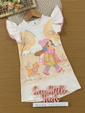 Vestido Infantil Kukiê Inverno Off White Menininha na Floresta