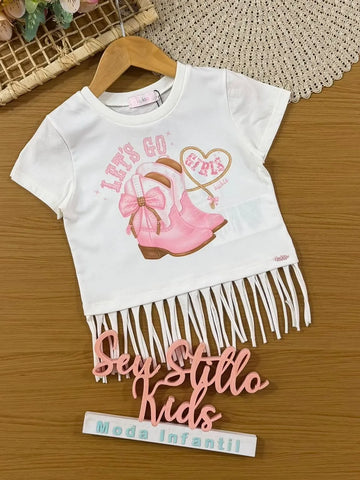 Blusa Infantil Menina Kukiê Branca Let's Go Girls com Franjinha