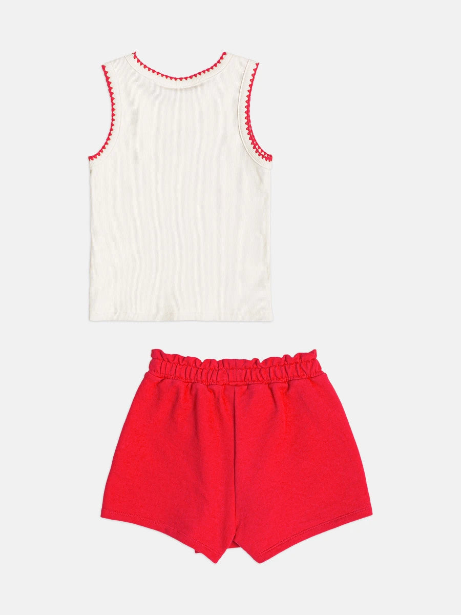 Conjunto Infantil Menina Bimbi com Shorts Saia Vermelho e Regata Caranguejo