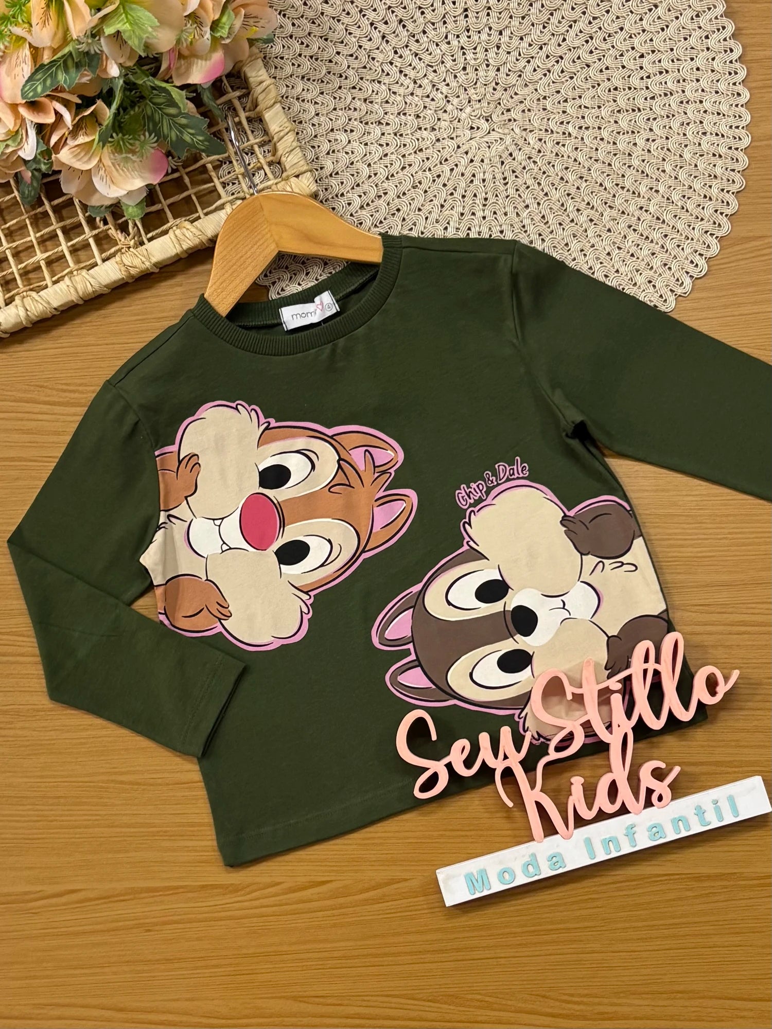 Blusa Infantil Momi Inverno Manga Longa Verde Tico e Teco Disney