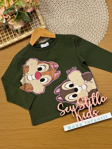 Blusa Infantil Momi Inverno Manga Longa Verde Tico e Teco Disney
