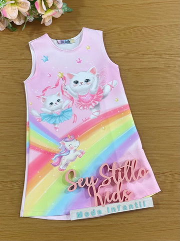 Vestido Infantil Kukie Verão Rosa Arco-íris