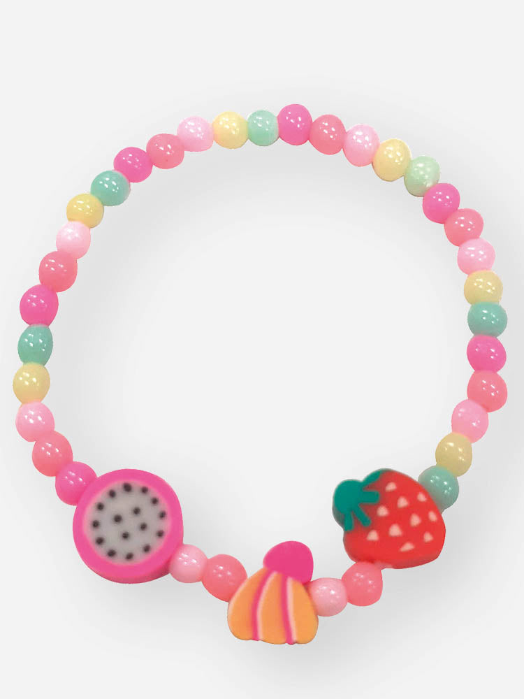 Conjunto Infantil Cinti Verão, Shorts Rosa e Blusa Branca Frutinhas com Pulseira