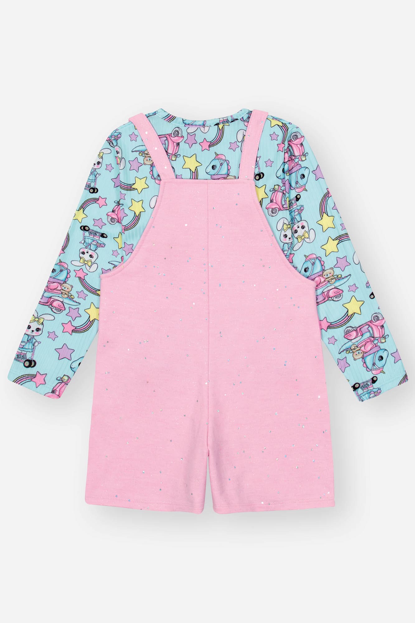 Jardineira Infantil Cinti Inverno Rosa com Blusa Coelhinha