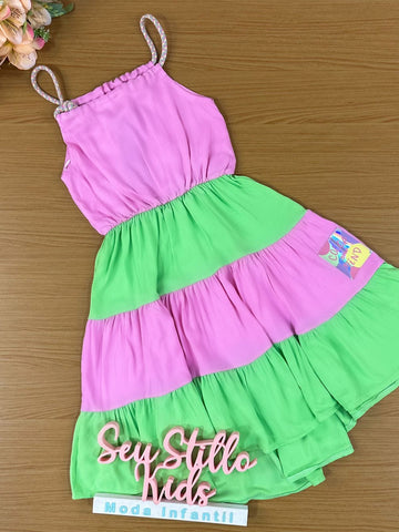 Vestido Infantil Catavento Verão Com Alças Colorido Love