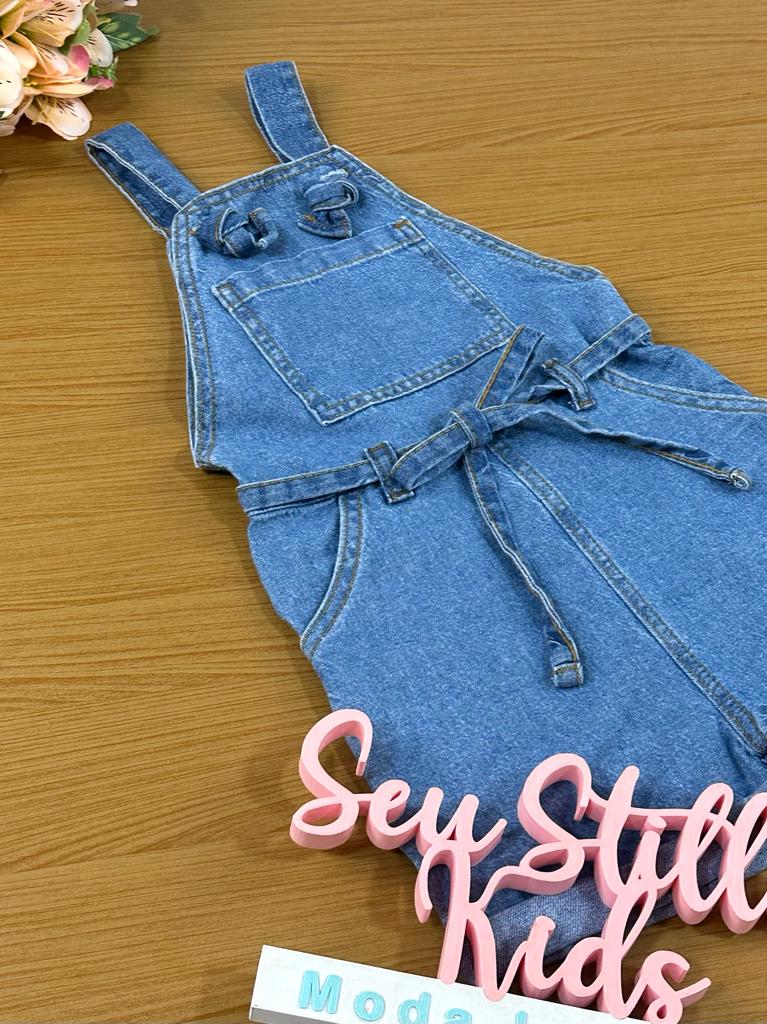 Jardineira Infantil Catavento Verão Jeans