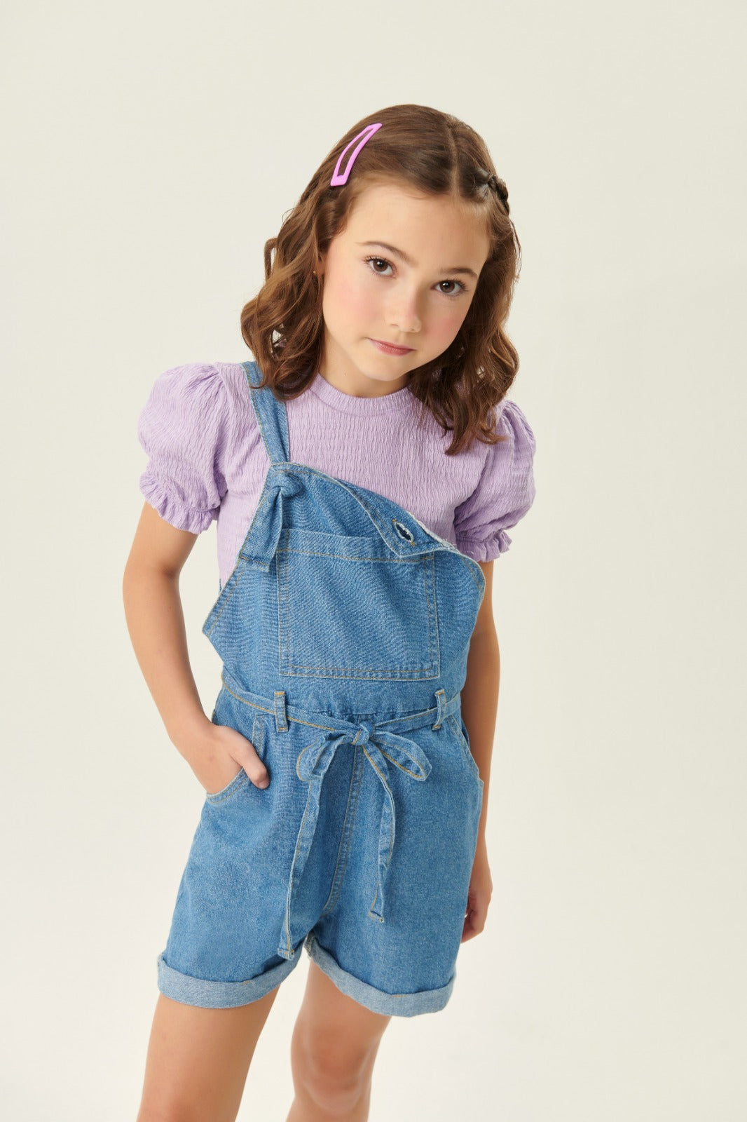 Jardineira Infantil Catavento Verão Jeans