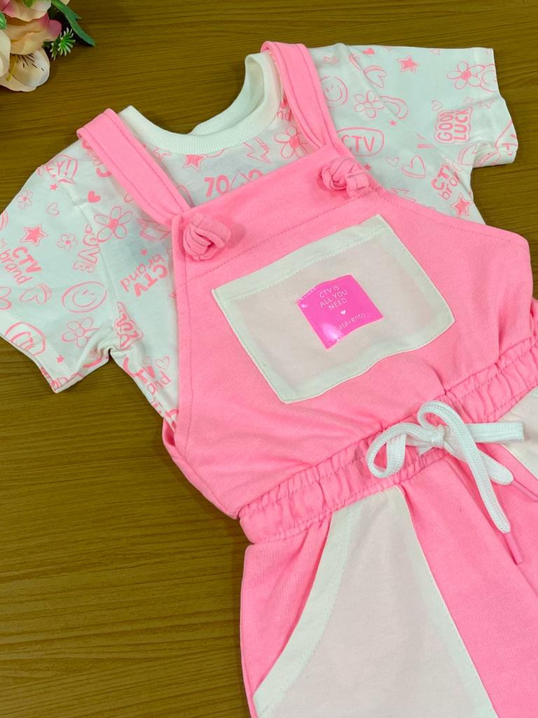 Jardineira Infantil Catavento Verão Com Blusa Branca Fofa