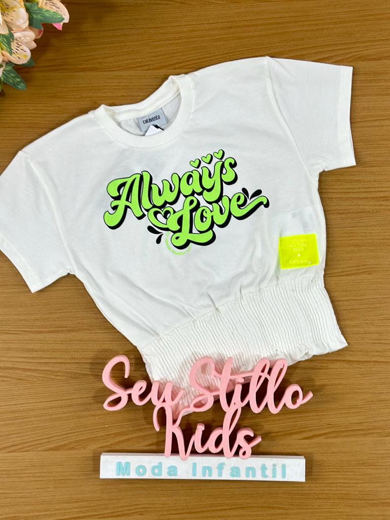 Blusa Infantil Catavento Verão Branca Love Neon