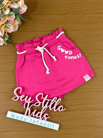 Shorts Saia Infantil Catavento Verão Rosa