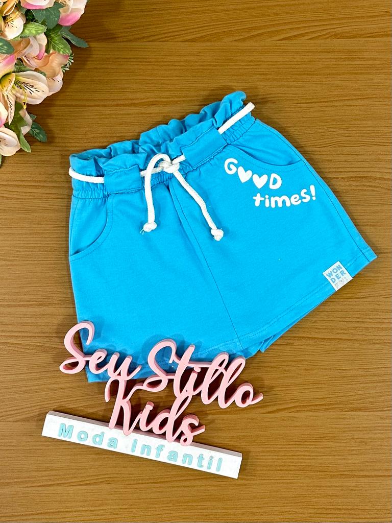Shorts Saia Infantil Catavento Verão Azul