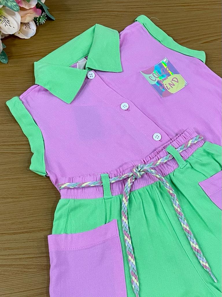 Conjunto Infantil Catavento Verão Com Shorts e Blusa Verde Brilho