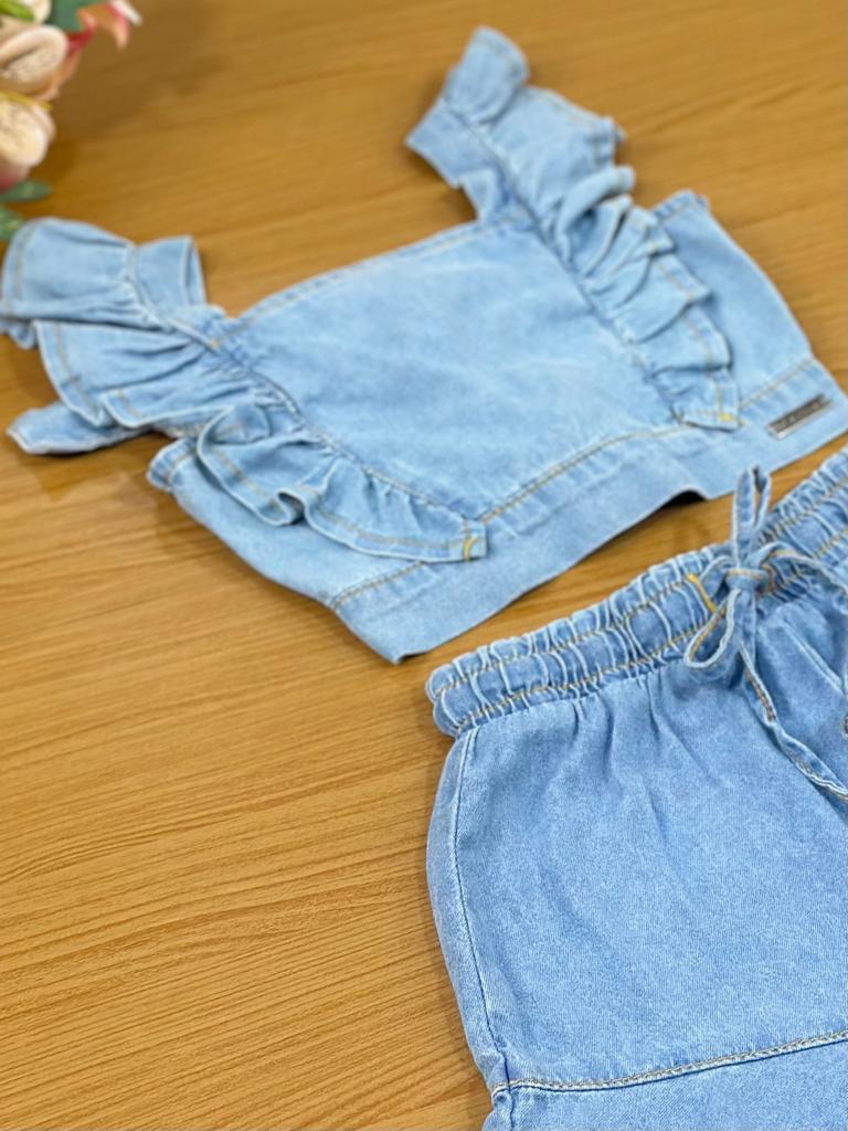Conjunto Infantil Catavento Verão Com Shorts e Cropped Jeans