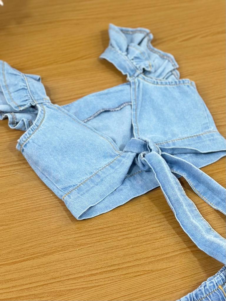 Conjunto Infantil Catavento Verão Com Shorts e Cropped Jeans