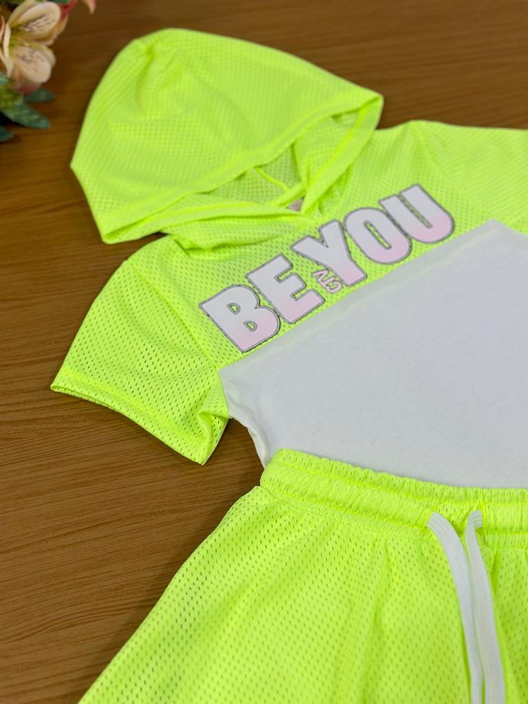 Conjunto Infantil Catavento Verão Com Saia E Blusa Verde Neon Be You
