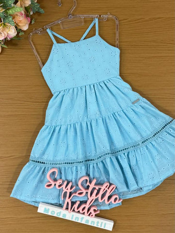 Vestido Infantil Catavento Verão Azul Claro Laise