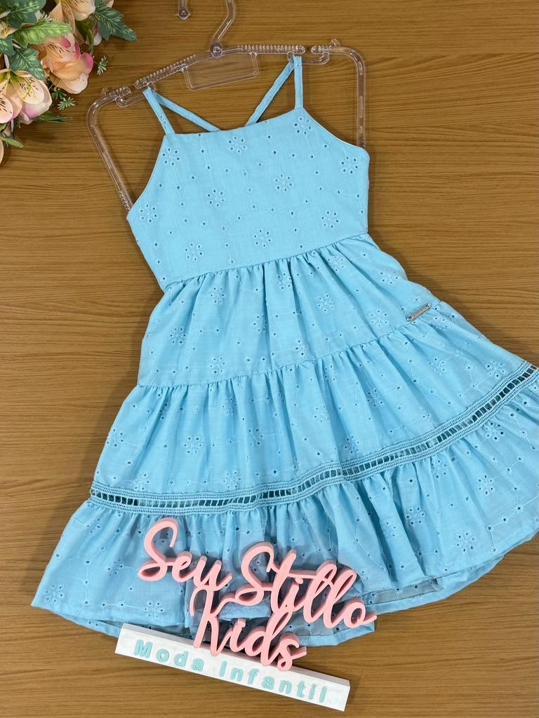 Vestido Infantil Catavento Verão Azul Claro Laise