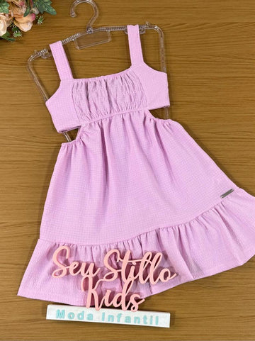 Vestido Infantil Catavento Verão Rosa Chiclete