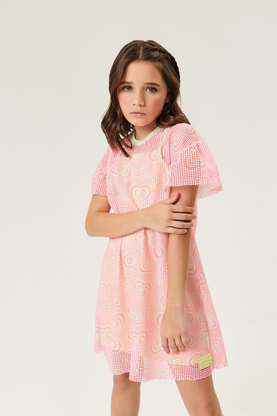 Vestido Infantil Catavento Verão Com Sobreposição Em Tela Corações