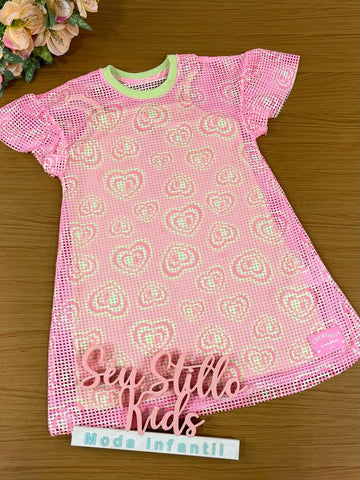 Vestido Infantil Catavento Verão Com Sobreposição Em Tela Corações