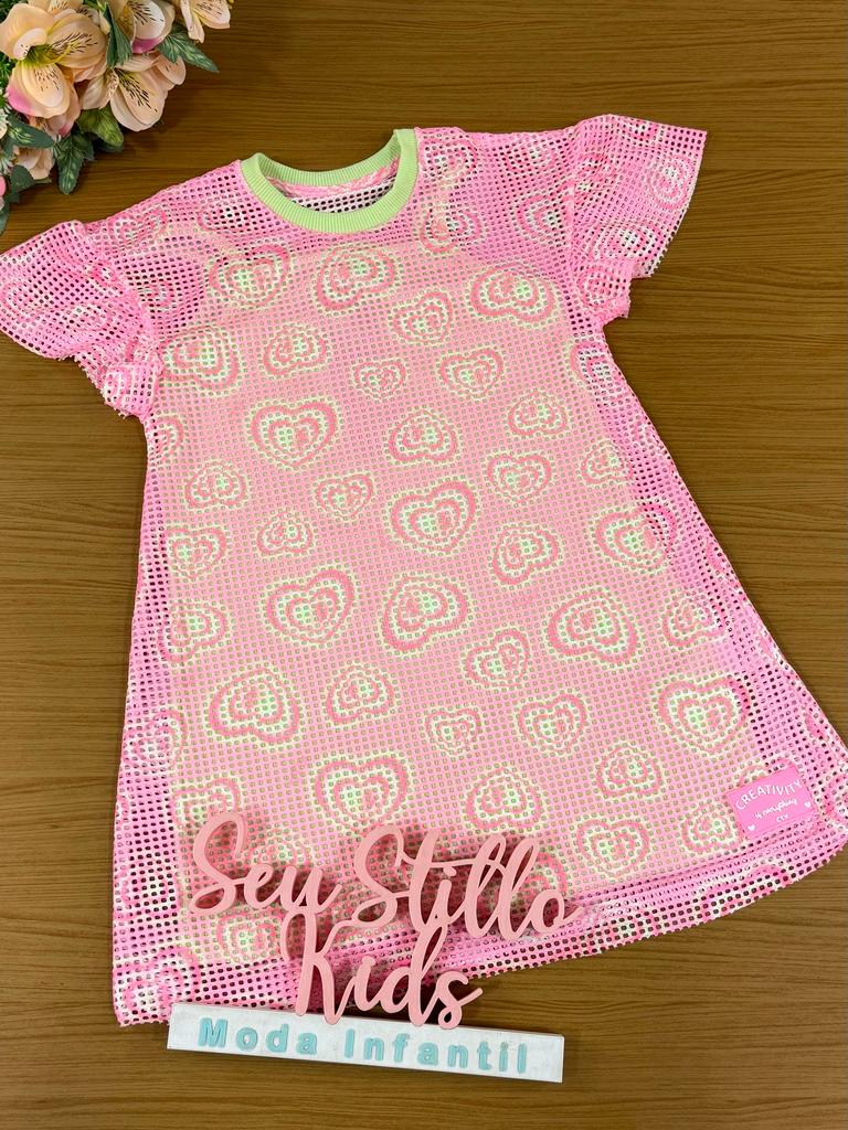 Vestido Infantil Catavento Verão Com Sobreposição Em Tela Corações