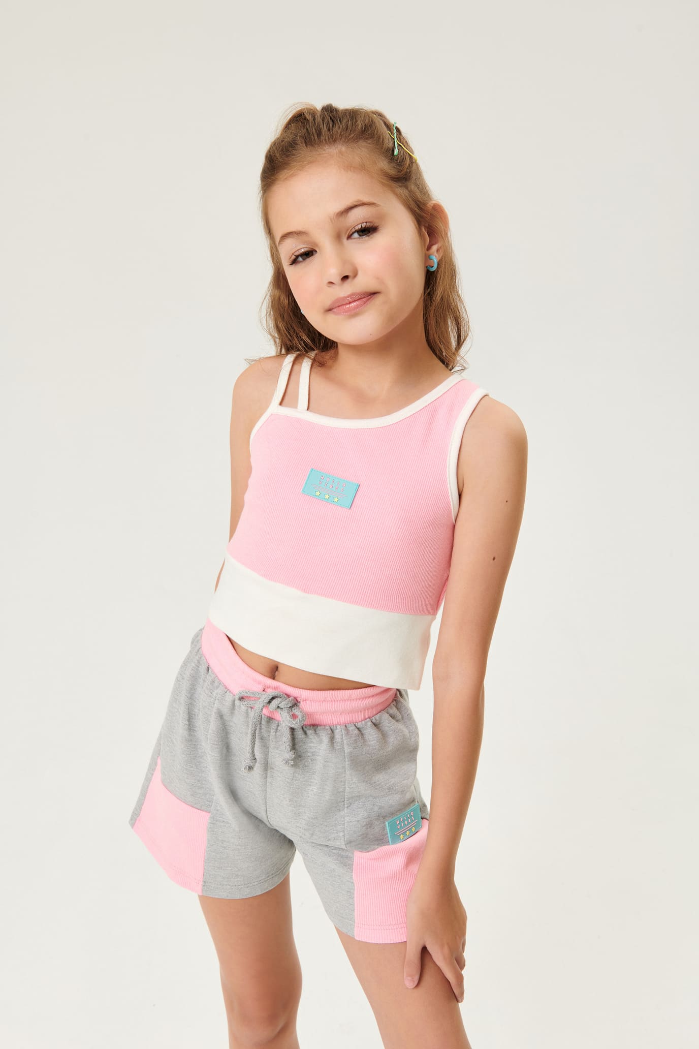 Conjunto Infantil Catavento Verão Com Shorts e Blusa Rosa Vibes