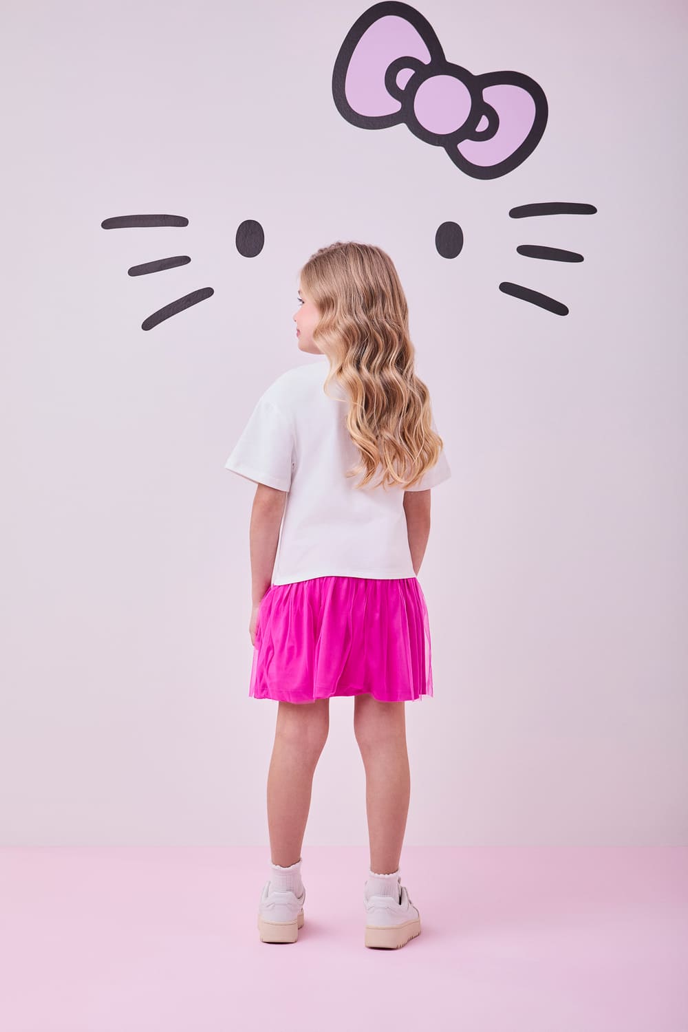 Vestido Infantil Momi Verão com Tule Rosa Hello Kitty