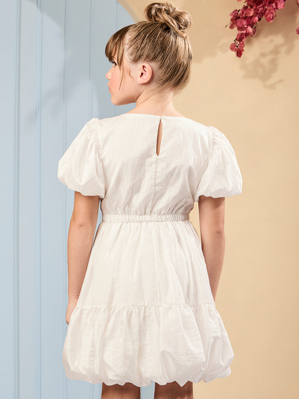 Vestido Infantil Animê Verão Branco Balonê