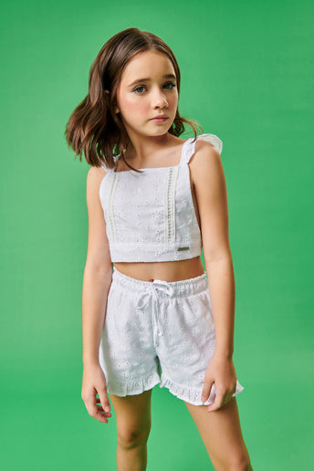Conjunto Infantil Catavento Verão Com Shorts e Cropped Ano Novo Laise
